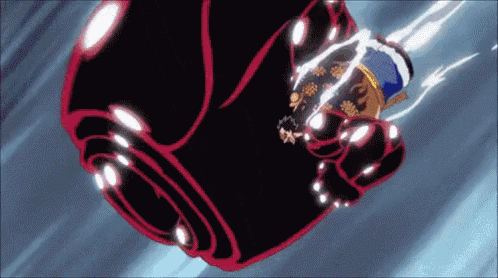 a person is flying through the air with a giant fist in the air .