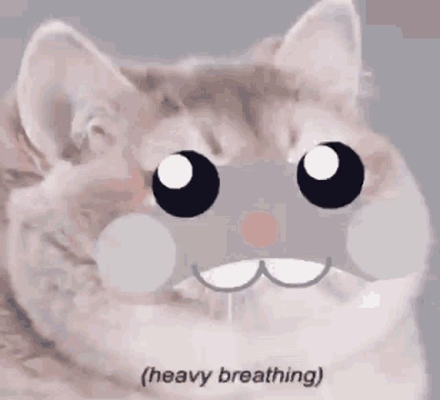 a cat with a cartoon face and the words heavy breathing
