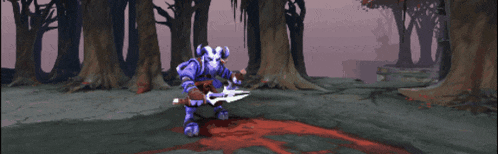 a video game character with horns is holding a sword