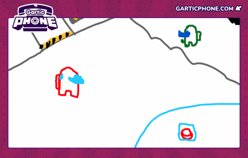 a drawing of an emergency meeting with garticphone.com in the corner