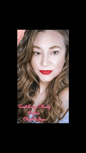 a picture of a woman with the words sweet escape family written on it
