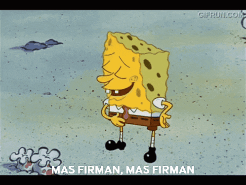 a cartoon of spongebob saying mas firman