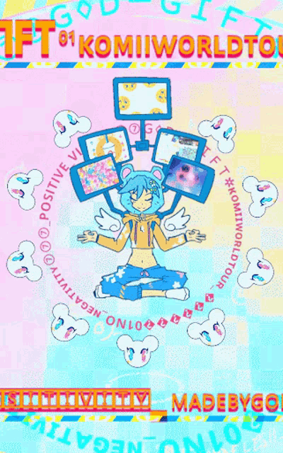 a colorful poster with a girl surrounded by pictures and the words " fungibletokend "