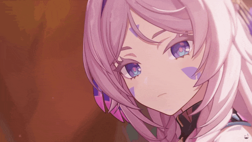 a close up of a girl with purple hair