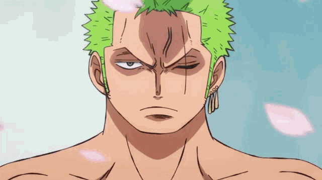 a cartoon character with green hair is holding a knife in his hand .