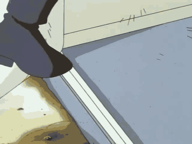 a cartoon drawing of a person 's foot on a dirty floor