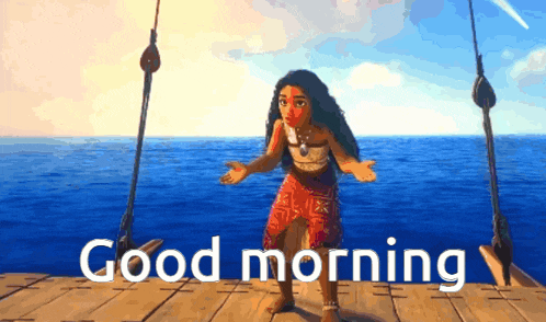 a picture of a girl on a boat with the words " good morning "