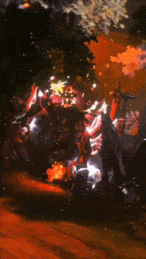 a painting of a monster with a sword in its mouth