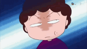a cartoon character is making a funny face with a blue background