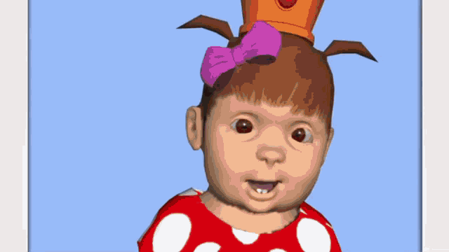 a baby girl wearing a polka dot dress and a crown