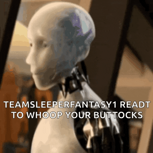 a robot with the words teamsleeperfantasy1 ready to whoop your buttocks