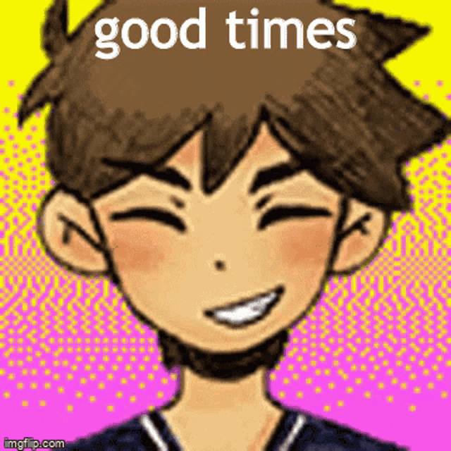 a pixel art of a boy with the words `` good times '' on his head