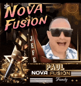 a picture of a man wearing sunglasses and a microphone titled nova fusion