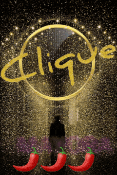 a man stands in front of a clique sign