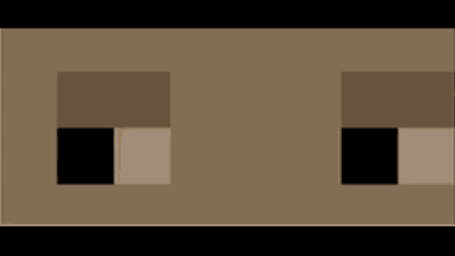 a close up of a minecraft face with two squares in it .