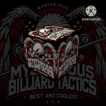 the logo for mysterious billiard tactics has an eagle holding a pool cue