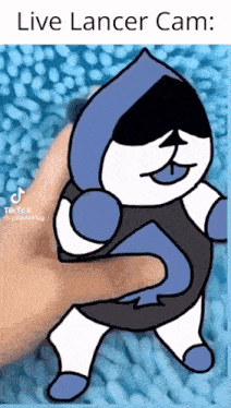 a cartoon of a person holding a stuffed animal with the words `` live lancer cam '' above it .