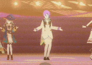 a group of anime characters dancing on a stage .
