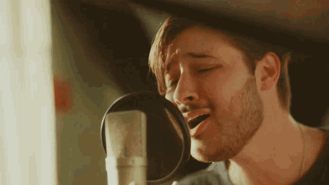 a man with a beard singing into a microphone