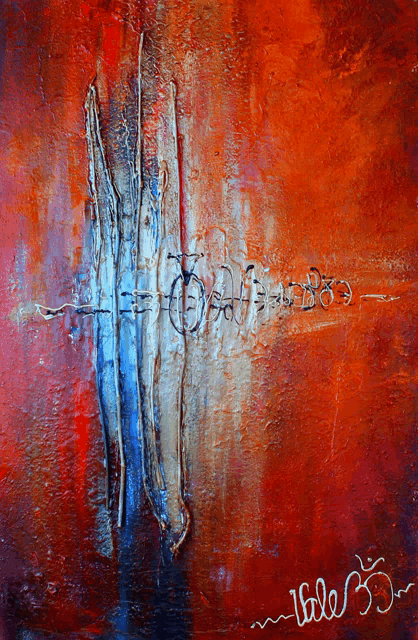 a painting with the number 35 written on the bottom