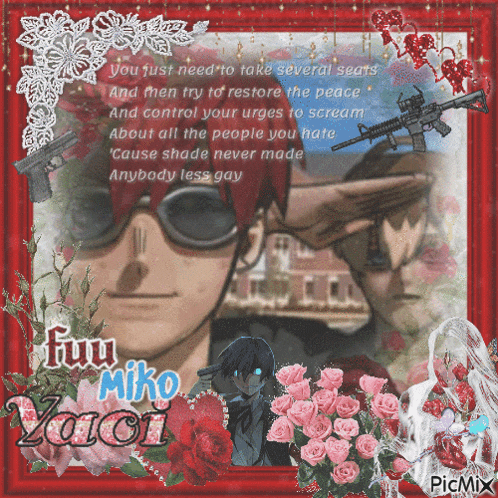 a picture of a man wearing sunglasses and a gun is surrounded by flowers and a poem