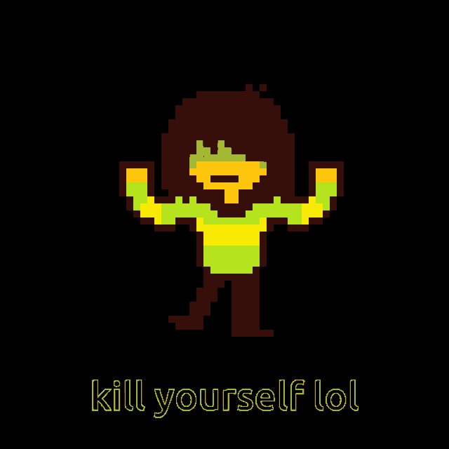 a pixel art of a girl with the words kill yourself lol