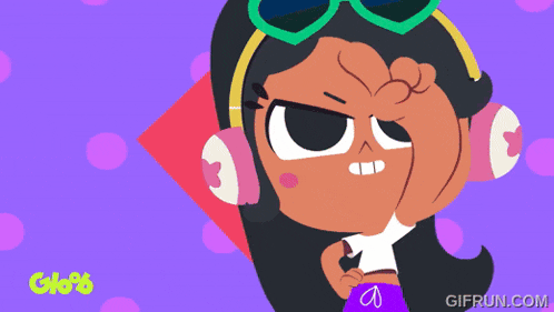 a cartoon girl wearing heart shaped sunglasses and headphones is giving the peace sign