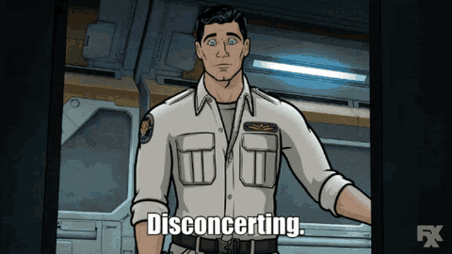 a cartoon of archer says disconcerting in a dark room