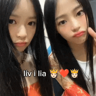 two girls are posing for a picture with the words liv i lia on the bottom right