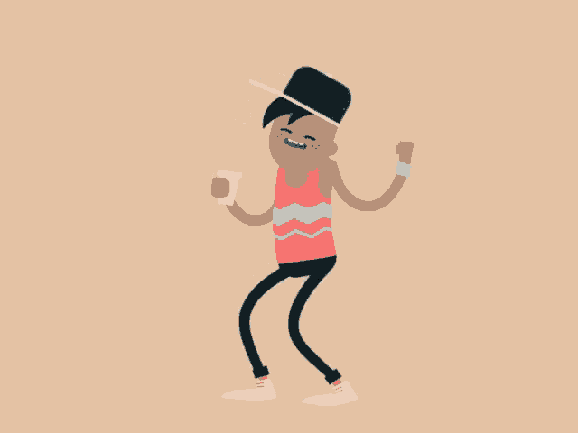 a cartoon of a man wearing a hat and a tank top is dancing