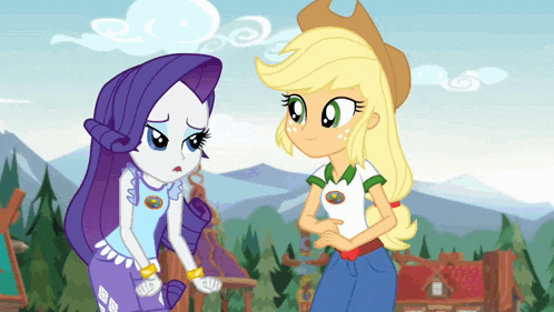 a cartoon drawing of rarity and applejack from my little pony
