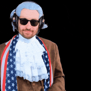 a man wearing a wig sunglasses and a scarf with stars