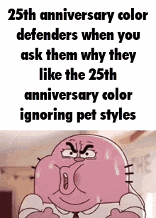 gumball from the amazing world of gumball is making a funny face while talking about anniversary color defenders .