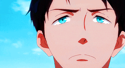 a close up of a person 's face with blue eyes and a red mouth
