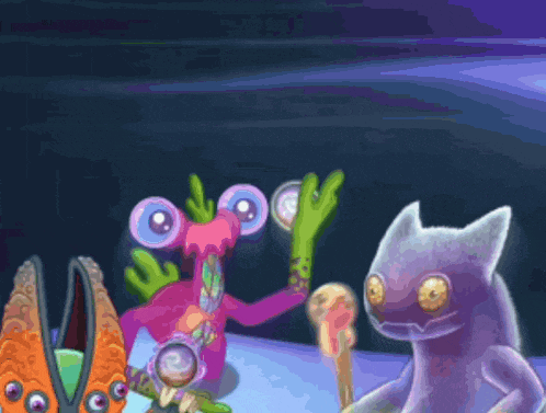 a cartoon of a purple monster holding a candy