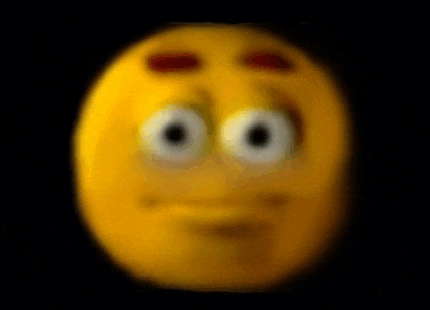 a blurred image of a yellow smiley face with big eyes on a black background .