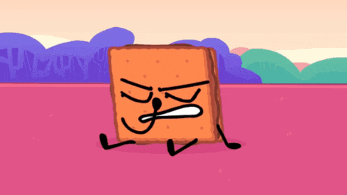 a cartoon drawing of a cracker with arms and legs on a pink background
