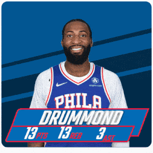 a philadelphia basketball player named drummond is smiling for the camera