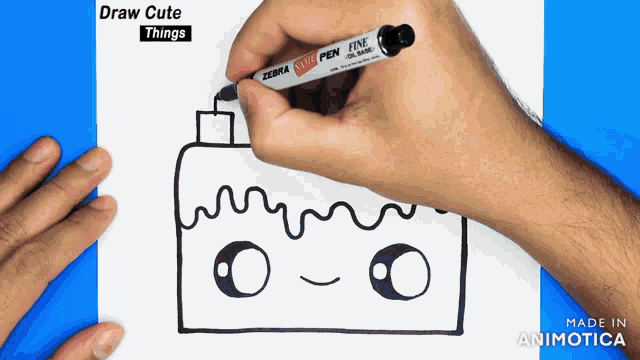 a person is drawing a cake with a zebra fine pen