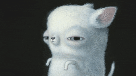 a cartoon drawing of a white animal with a black background