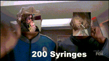 a fox advertisement shows a man holding a syringe in front of his face