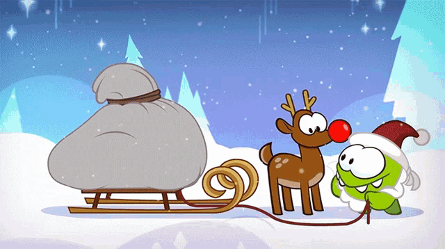 Flying The Sleigh Red Nose Reindeer GIF - Flying The Sleigh Red Nose Reindeer Om Nom GIFs