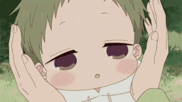 a cartoon of a baby with his hands on his head