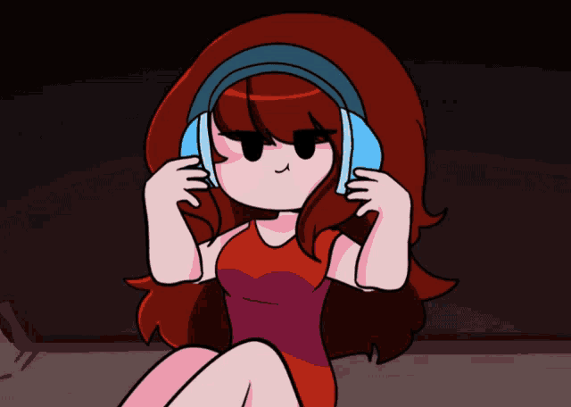 a cartoon of a girl wearing headphones and a red top