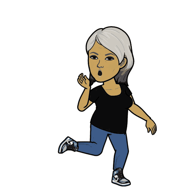 a cartoon of a woman wearing a black shirt and jeans