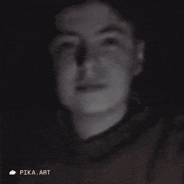 a close up of a person holding a statue with pika art written on the bottom left