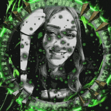 a black and white drawing of a woman with a circle around her that says ' a ' on it