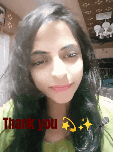 a woman 's face is shown with the words thank you above her