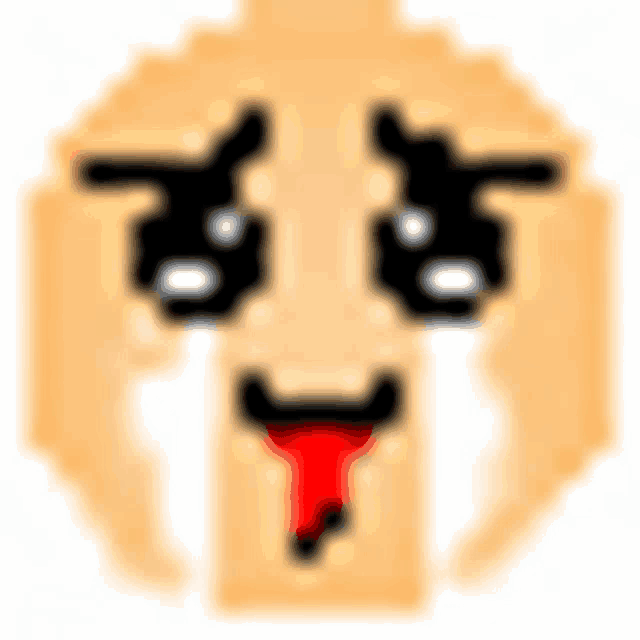 a pixel art of a person 's face with tears coming out of their eyes and a red tongue sticking out .