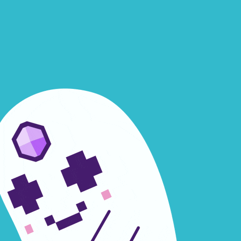 a cartoon of a ghost holding a crown with a purple stone on it